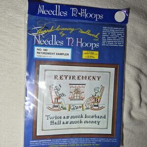 Retirement Sampler Cross Stitch Kit 180 Needles ‘N Hoops 13 1/2” X 15” New